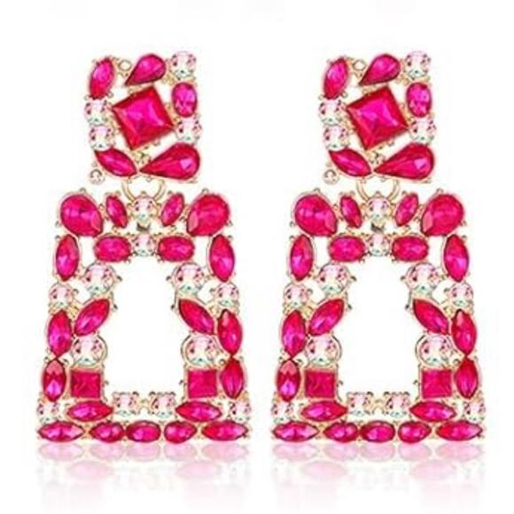 Magenta Jeweled Drop Earrings - Picture 1 of 1